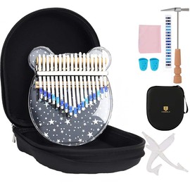 Kalimba 17 Keys Thumb Piano, Transparent Marimba Acrylic Finger Piano with EVA Carry Bag, Tuning Hammer, Instruction Manual and Stand, Musical Kalimba for Children, Adults, Beginners