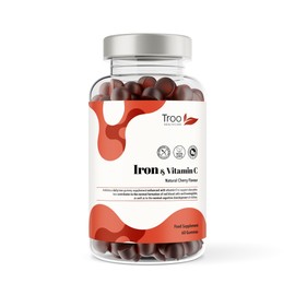 Iron & Vitamin C - 60 Natural Cherry Flavour Gummies - Tasty Chewable Supplement for Men, Women and Kids - Increased Absorption Supports Cognitive Development & Red Blood Cell Formation