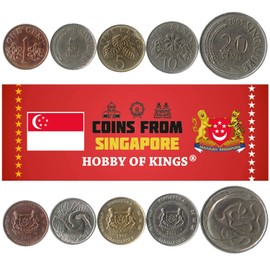 Singapore 5 Mixed Coins | 1 Cent to 20 Cents | Singaporean Currency Since 1967