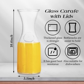 2 Pcs Glass Carafe with Lids, 1 Liter Juice Containers with Lids for Fridge Clear Mimosa Bar Beverage Pitcher for Water, Juice, Milk, Lemonade