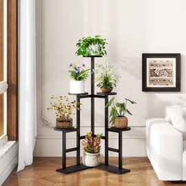 IBUYKE 6 Tier Plant Stand Indoor, Tall Flower Pot Stand for Multiple Plants, Tiered Corner Plant Shelf for Living Room Patio Balcony Garden, , Black TMJ072B
