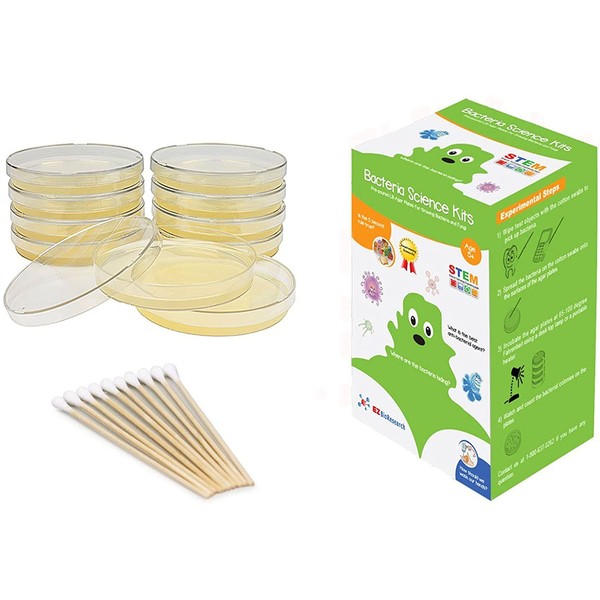EZ BioResearch Bacteria Science Kit (IV) (Gift Pack): Prepoured LB-Agar Plates and Cotton Swabs. Exclusive Free Science Fair Project E-Book Packed with Award Winning Experiments. (IV Gift Pack)