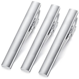 HONEY BEAR 3pcs Set Mens Tie clips Set Tie Bar for Normal Size Tie - Stainless Steel for Business Wedding Gift,5.4cm (Brushed Silver)