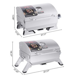 Royal Gourmet GT1001 Stainless Steel Portable Grill, 10000 BTU BBQ Tabletop Gas Grill with Folding Legs and Lockable Lid, Outdoor Camping, Deck and Tailgating, Silver