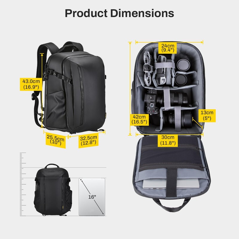 RaLeno Camera Backpack Bag, 22L+5L (Expandable Compartment) Waterproof Camera Case