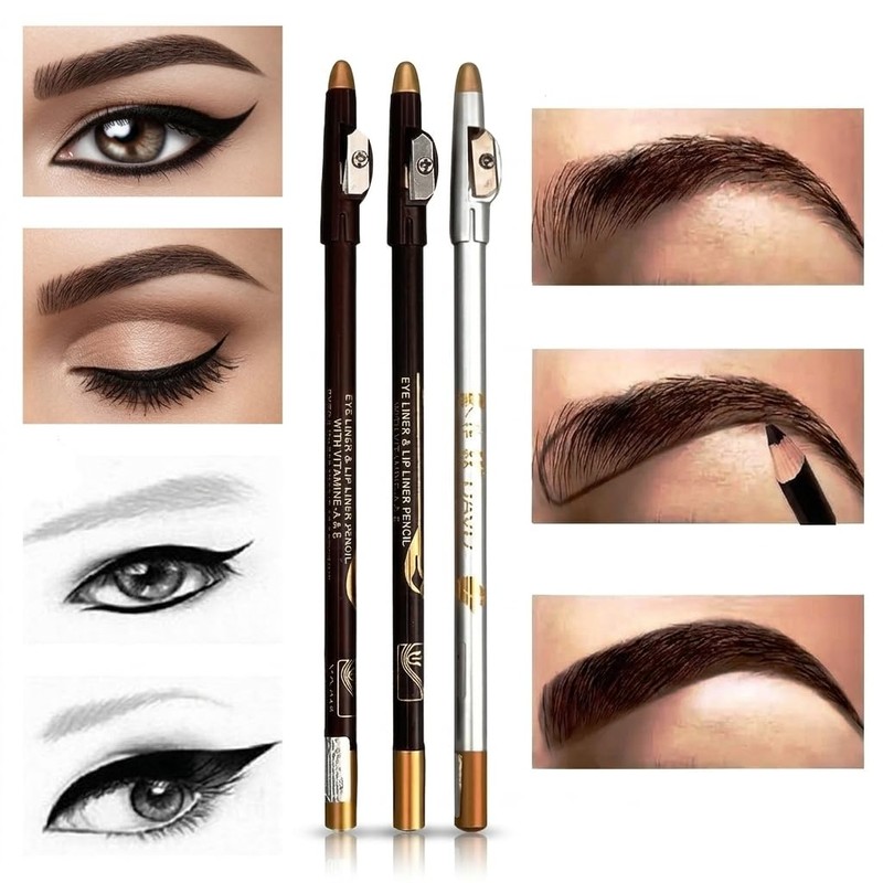 3‑Pack Black Eyebrow & Eyeliner Pencils with Sharpener – Waterproof,