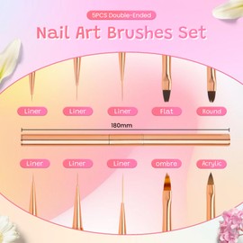 LEA-SHALL Double-Sided Nail Brush for Gel Nails, Nail Art with Lid and Ombre Brush Set, LEA-SHALL 10 Heads Ombre/Flat/Line/Round/Acrylic Fine Brush Set for UV Nails Gel