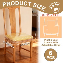 LDXDRU 6 Pack Plastic Seat Covers for Dining Chairs, Plastic Chair Covers for Dining Chairs, Plastic Dining Chair Covers PVC Seat Protector, Waterproof Kitty Scratch Resistant for Most 21"- 23" Chair