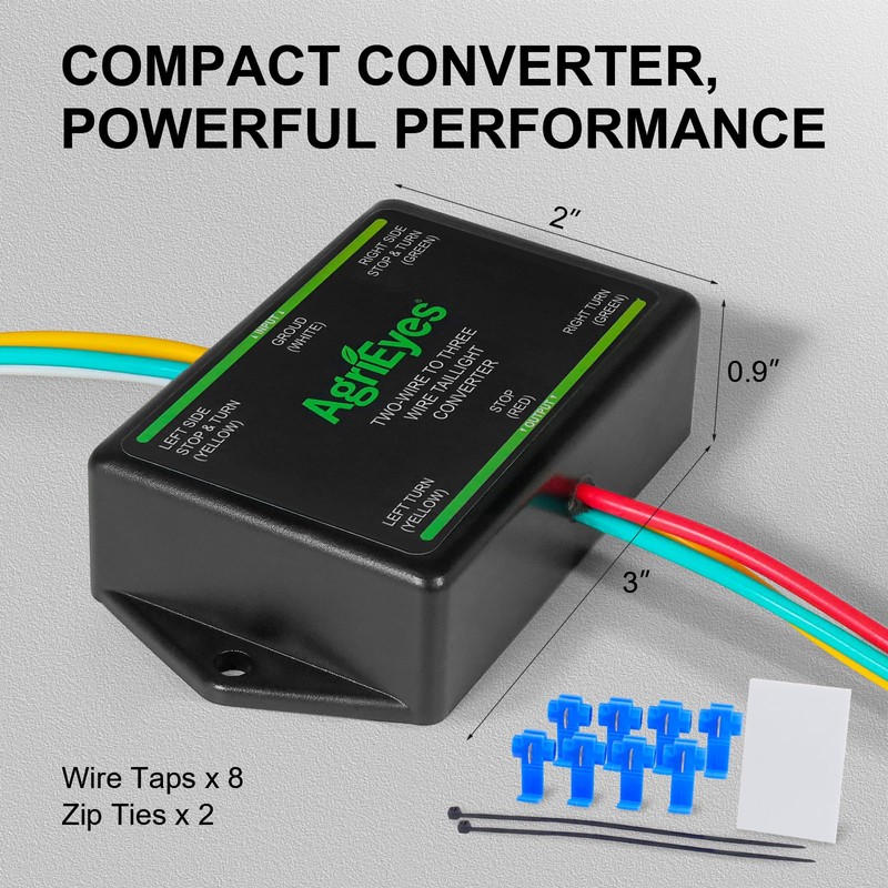 Agrieyes 2-to-3-Wire Trailer Light Converter, Splice-in Trailer Wiring Converter for