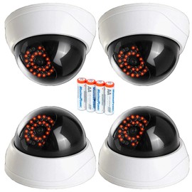 MaximalPower Imitation CCTV Security Dummy Dome Camera with Red LED Light for Home, Shop, Business, etc. (4 Pack & 4PC AA Battery)