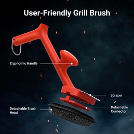 ThermoMaven BBQ Grill Brush Bristle Free with 5 Replacement Brush Heads, Red