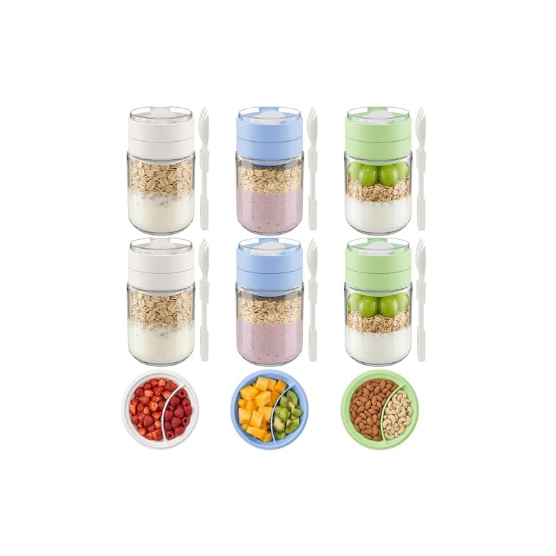 Vtopmart 6-Pack Glass Overnight Oats Container with Spoon