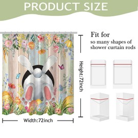 Mocsicka Easter Shower Curtain for Bathroom, Spring Funny Rabbit Shower Curtain Cute Bunny Floral Colourful Eggs for Easter Bathroom Decor, 72x 72 Inch Waterproof Fabric Bath Curtain