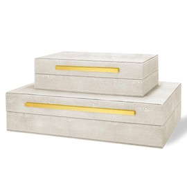 Sanfubox Modern Decorative Box Faux Shagreen Leather, Decorative Storage Boxes with Lids for Home Decor, Large Multifunctional Storage Jewelry Box Organizer(Ivory)