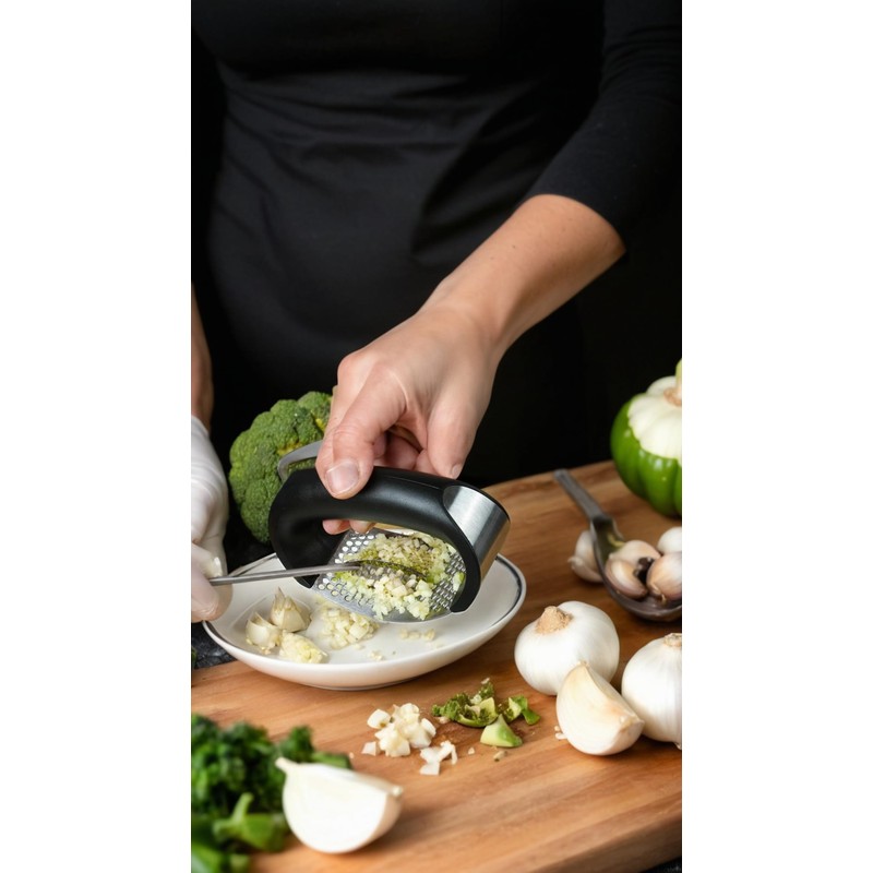 Pro-Grade Stainless Steel Garlic Chopper & Crusher Squeezer - Compact