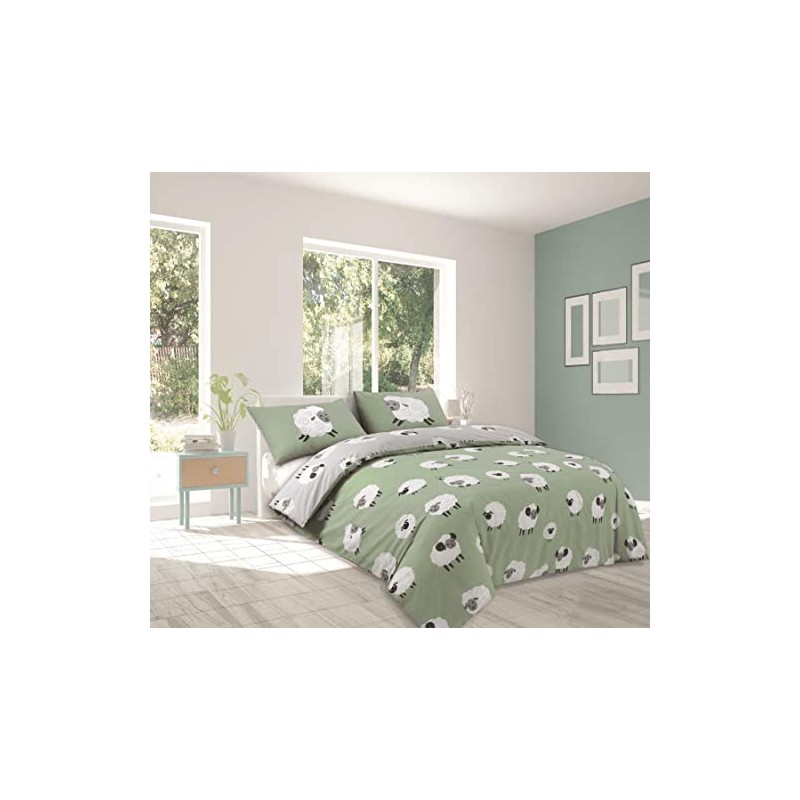 Grey Fluffy Sheep Single Duvet Cover Set Reversible PolyCotton Bedding