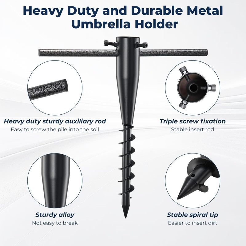 Heavy-Duty Spiral Ground Anchors for Umbrellas & Poles - 17"