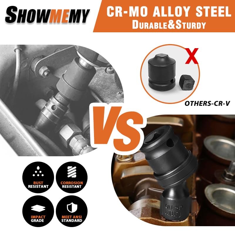 SHOWMEMY Drive Impact Universal Joint Socket Set, 6 Points, Shallow