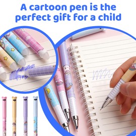 Erasable Ballpoint Pen, Pack of 4 Blue Rollerball Pen, Erasable Gel Pen, 0.5 mm Cartoon Erasable Pen for Children, Students, Gift, School, Office Supplies with 2 Rubber, 40 Refills