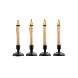 LED Window Candles with Sensor - 9" - Beige and Brown - Set of 4
