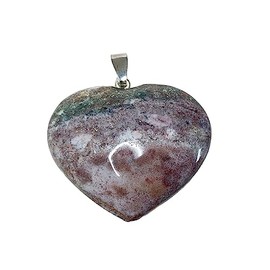 KRIO – 1 x Bauchiges Ocean Jasper/Augenacht Herz als Anhänger mit Silberöse - Größe L (Herz 6)