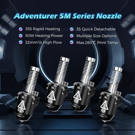 FLASHFORGE Adventurer 5M Nozzle, All Sizes 4-Pack Nozzle Bundle, 280℃ High Flow 32mm³/s Nozzle for Stable High-Speed Printing, Adventurer 5M Pro Hotend, 3S Quick-Detachable Nozzle