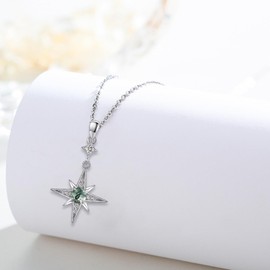 Star Necklace for Women 925 Sterling Silver Star Moss Agate Pendant Necklace North Star Necklace Star Jewelry Gift for Women
