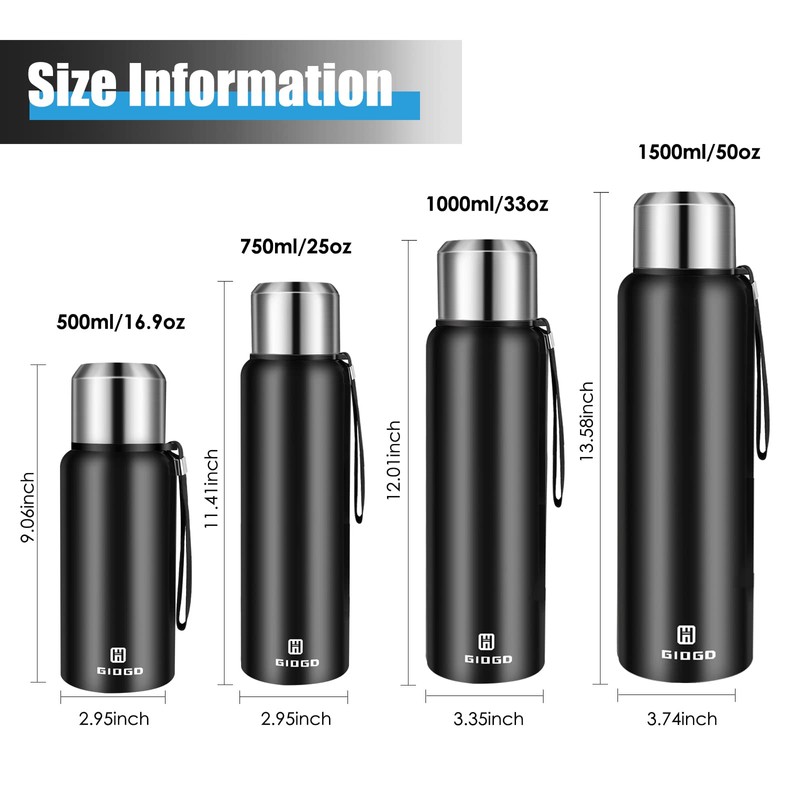Insulated vacuum Thermo Bottle 1500ml/50.7oz with cup Stainless steel coffee