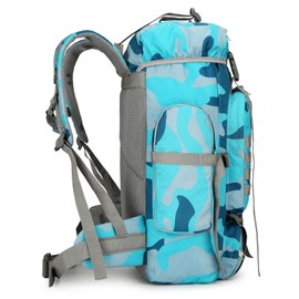 W WINTMING 45L Hiking Backpack Camping Rucksack Molle Military Backpack for Outdoor Traveling (Blue Camo)