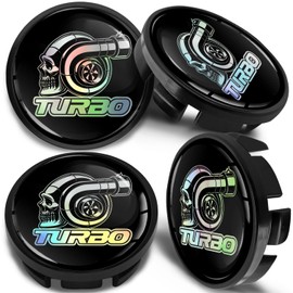 SkinoEu 4 x 65 mm Hub Caps, Wheel Hub Caps, Alloy Rims, Compatible with VW 3B7 601 171 / 6U7 601 171 Hologram Sticker Turbo Skull CV 64