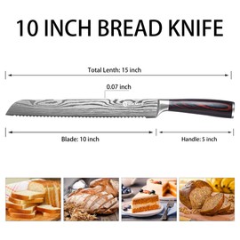 WULEECO Bread Knife for Homemade Bread, 10 Inch Serrated Bread Knife with Premium Stainless Steel and Ergonomic Pakkawood Handle for Effortless Slicing of Bread, Cakes, and Pastries for Home Bakers