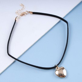 Inateannal Punk Leather Choker Necklace Gold Puffy Heart Pendant Necklace Black Leather Heart Necklace Vintage Love Heart Necklace Chain Jewelry for Women and Girls