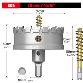 GSTK Upgrade Heavy Duty Carbide Hole Saw,Metal Steel Hole Saw Drill Bit,TCT Hole Cutter-Alloy Hardness Upgrade, Life Upgrade,Use for Stainless Steel, mild Steel, Iron, Copper,etc (76mm|2-15/16")