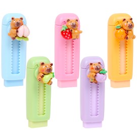 Capybara Retractable Erasers, 5 Pcs Cute Capybara Erasers for Kids, Kawaii Fruit Capybara Push-Pull Rubber Eraser for Kids Boys Girls Students School Office Supply Stationery