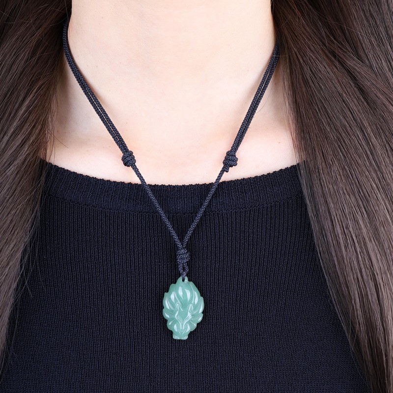 COAI Power Stone Nine-tailed Fox Amulet Necklace, green aventurine, green
