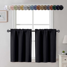 Gwine Black Blackout Curtains 30 Inch Length, Short Kitchen Curtains for Bedroom Bathroom Basement, Light Blocking Half Window Tier Window Treatments Rod Pocket, 2 PCS, Each 30" Wx30 L