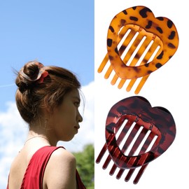 Flat Hair Clips, 2PCS Heart-shaped Tortoise Pattern Hair Clips (Large-sized 3.7in)