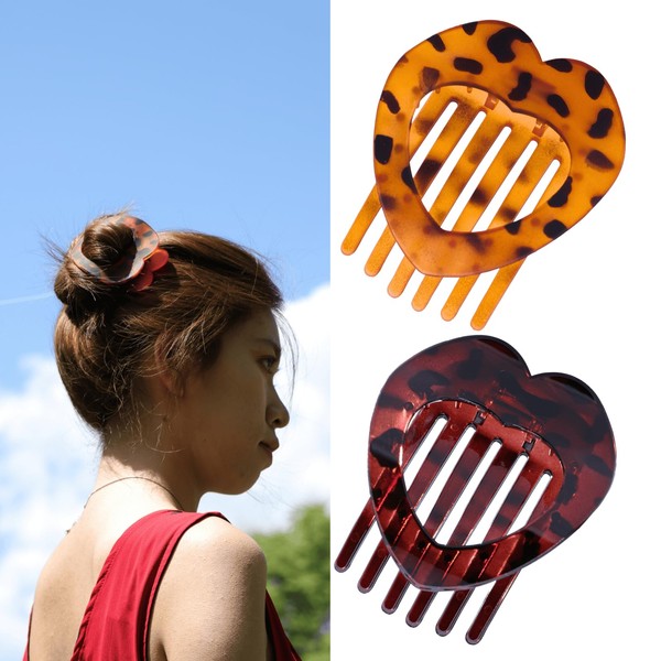 Flat Hair Clips, 2PCS Heart-shaped Tortoise Pattern Hair Clips (Large-sized