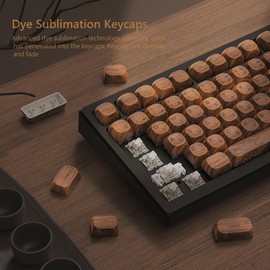 Womier PBT Keycaps - MOA Keycaps for Mechanical Keyboard 60 65 75 Percent, Wood Dye-Sublimation Japanese Custom Keyboard Key Cap Set for Cherry MX, Walnut