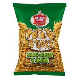 Better Made Potato Sticks Sour Cream and Onion Flavor 3oz Bags (8 Pack/24oz) - Shoestring Potato Sticks - Gluten Free - Crunchy, Crispy Snack from Fresh Potatoes - Lunch - Family Owned