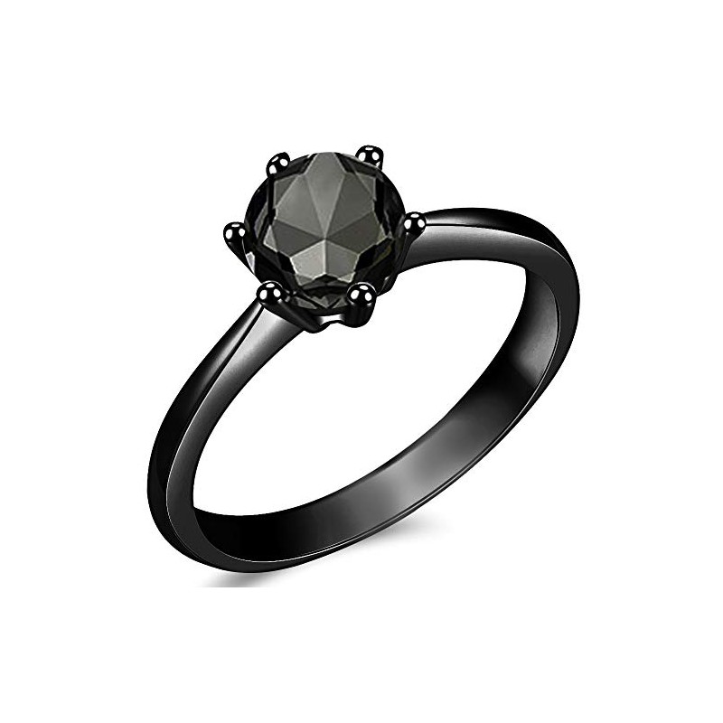 1.0 Carat Classical Stainless Steel Solitaire Engagement Ring (Full Black,