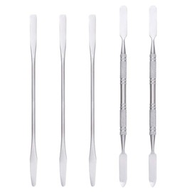 Lurrose 5pcs Makeup Spatulas Cosmetics Mixing Tools Metal Spatula Applicators Nail Art Beauty Scoop Facial Cream Mixing Stick for Mixing and Sampling (Silver)