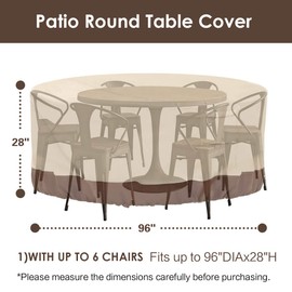 Vailge Round Patio Furniture Covers, 100% Waterproof Outdoor Table Chair Set Covers, Anti-Fading Cover for Outdoor Furniture Set, UV Resistant (Beige&brown, 96"DIAx28"H)