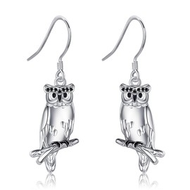 Owl Earrings 925 Sterling Silver Owl Dangle Earings Mother's Day Jewelry for Women Mom