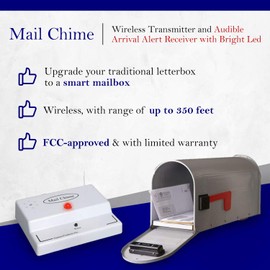 Mail Chime Mailbox Notification System – Mailbox Signal With Wireless Transmitter & Audible Arrival Alert Receiver With Bright LED Light