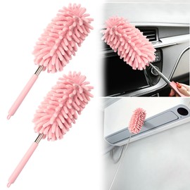 2Pcs Car Interior Duster with Extension Pole Soft Dash Vent Dusting Car Detailing Wash Brushes with Long Handle Duster Cleaner Tool New Car Must Haves for Car Cleaning Supplies (Pink)