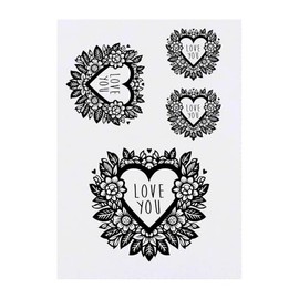 4 x 'Love You Floral Heart' Temporary Tattoos - Water Resistant, Skin-Safe, Non-Toxic Transfers, Mixed Sizes (TO00075826)