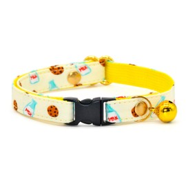 Foodie Cat Collar, Safety Breakaway Kitten Collar, Milk & Cookie Yellow Background, XXS (6" - 10")