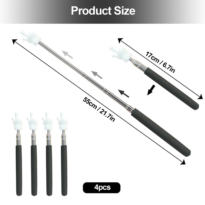 4Pcs Telescopic Teachers Pointer, Extendable Hand Pointer Finger Pointer Stick,