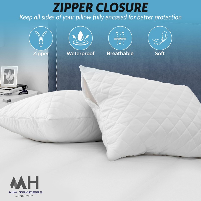 MH Traders Quilted Waterproof Pillow Protectors Pack of 4, Pillowcase